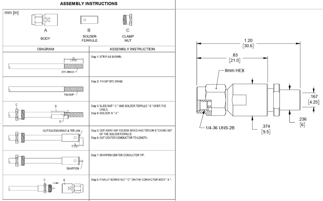 Mechanical Drawing - Pasternack PE517797 3.5mm Male Connector